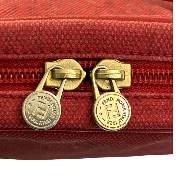 Vintage Fendi Red FF Canvas Crossbody Bag Leather Trim Authentic Made In Italy - Picture 7 of 14